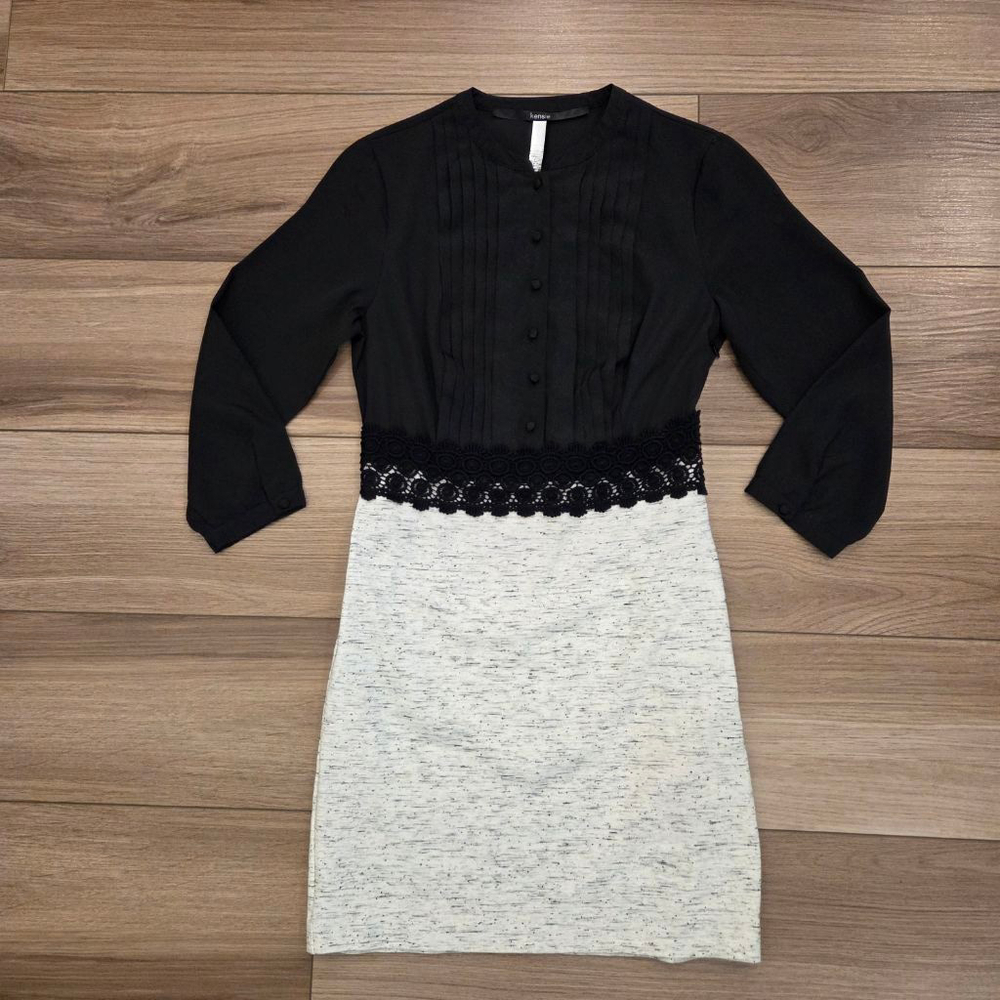 Kensie Long Sleeve Dress Black + cream size XS
